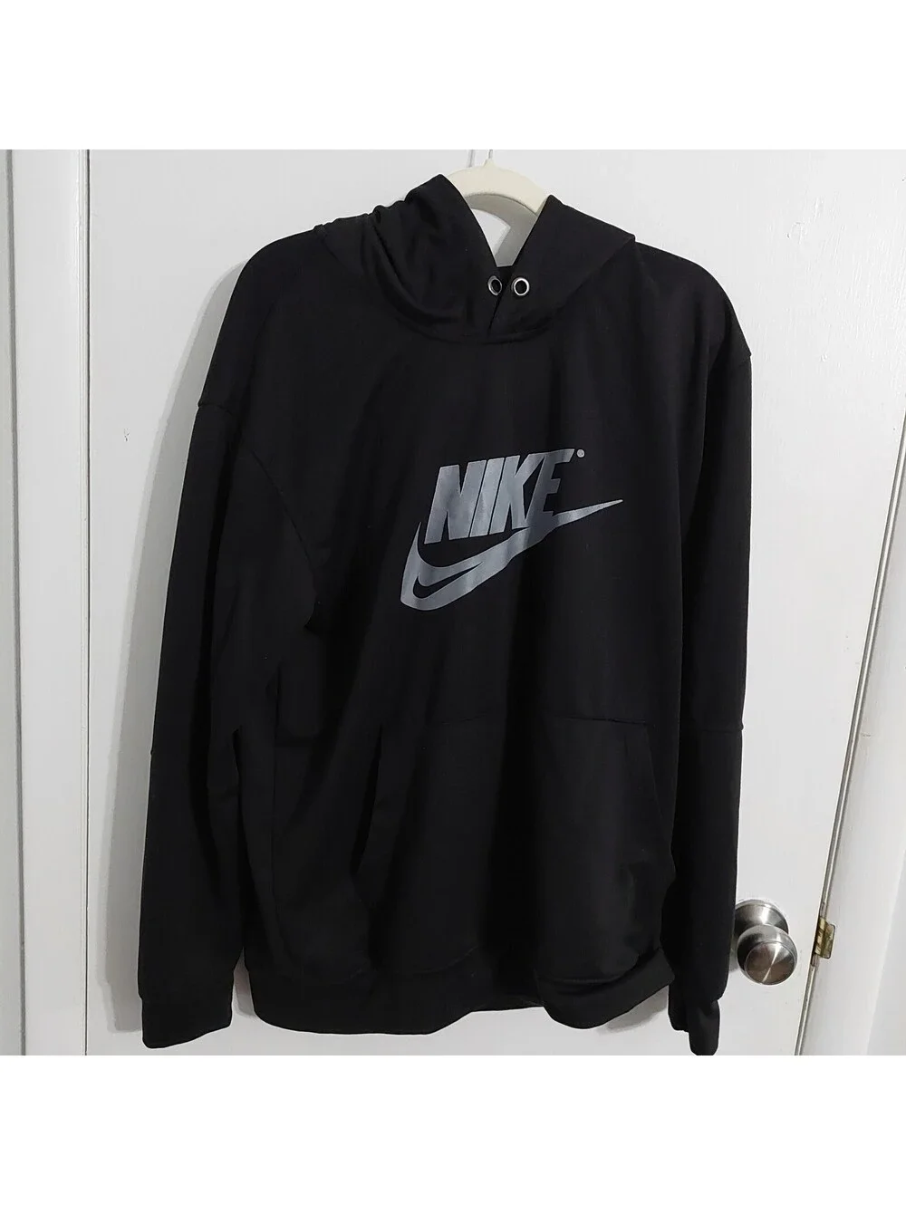 Nike Black Pullover Hoodie with Silver Logo, Size XL